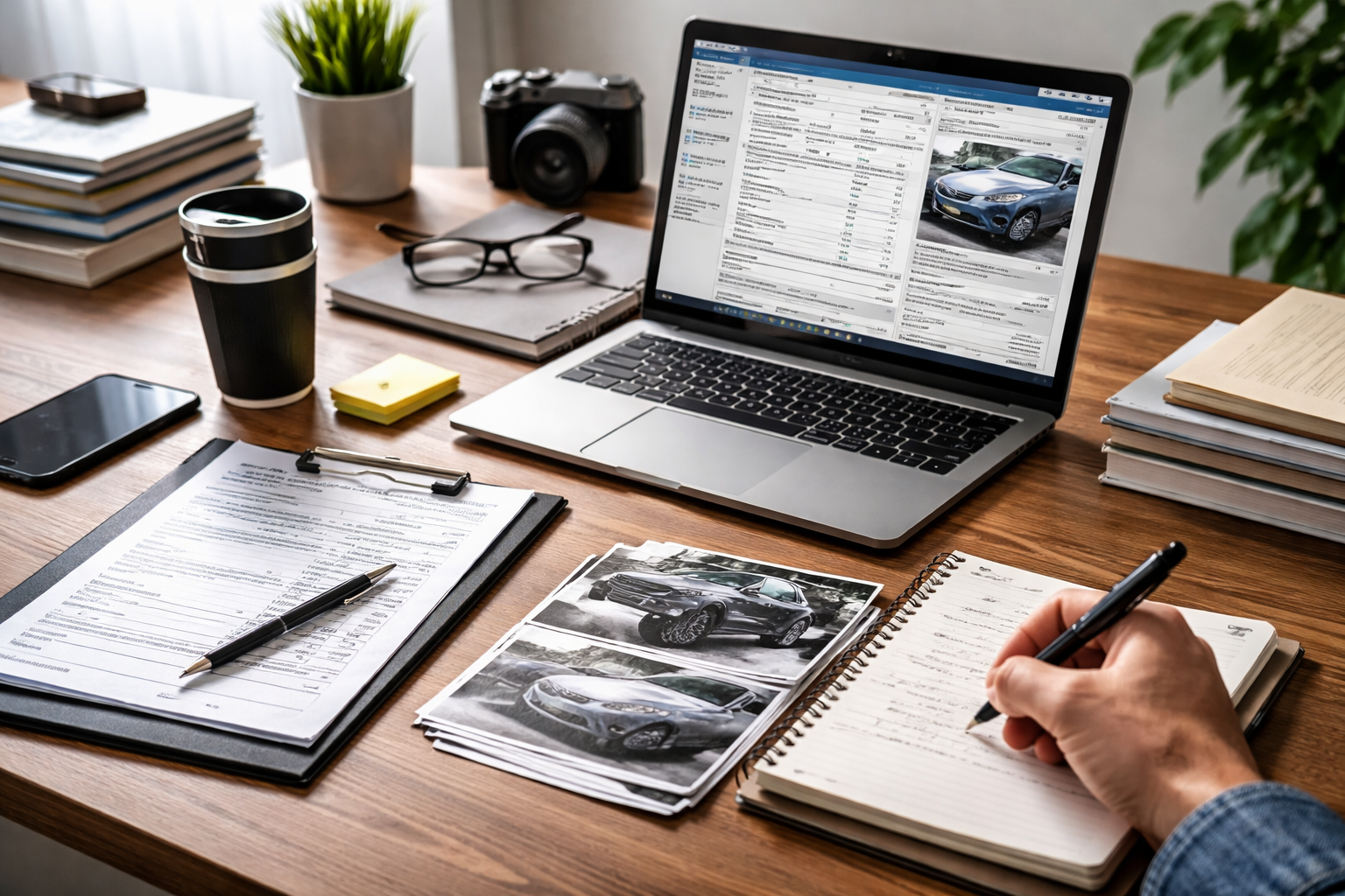 Independent auto damage appraiser reviewing estimate and documentation workflow