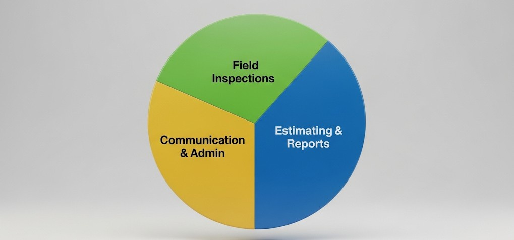 Diagram showing time split between field inspections, estimating and reports, and communication and admin